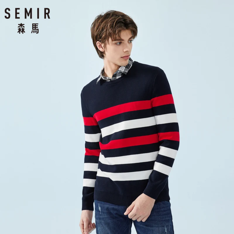 سمير الرجال مخطط غرامة متماسكة سترة عارضة مسقطة الكتف سحب الإفراط سترة مع مضلع Crewneck صفعة و تنحنح الربيع الخريف