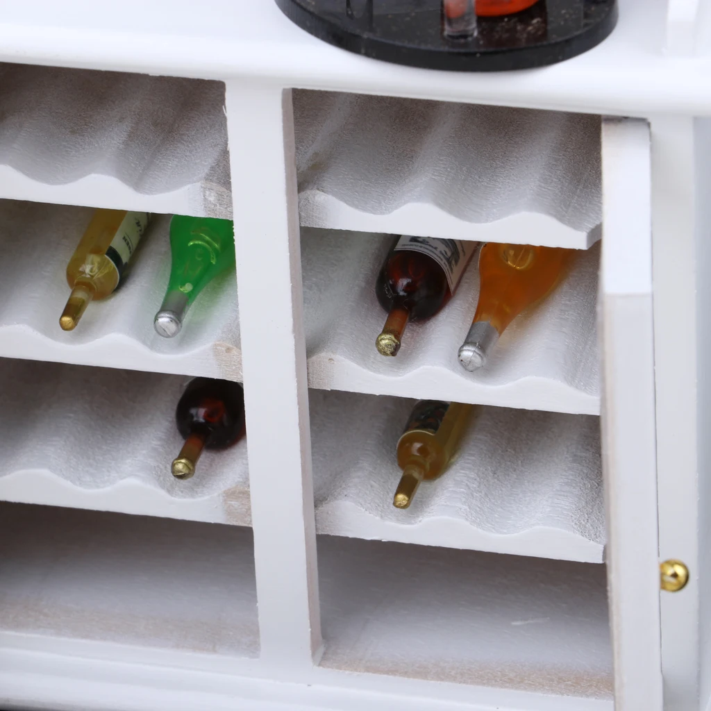 1/12 Dollhouse Miniature Wooden Wine Cabinet & Wine Rack & Cups Model Set Room Furniture Accessories