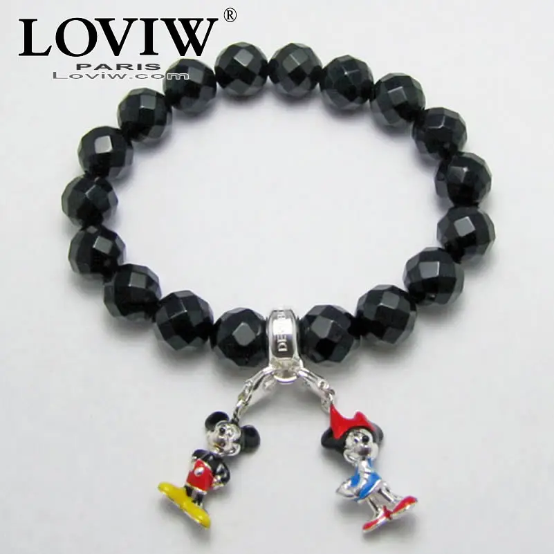 

Trendy Faceted black Obsidian Beads Mouse Charms Bracelet Brand new Fashion thomas sabor Jewelry Silver For Women Gift Bijoux