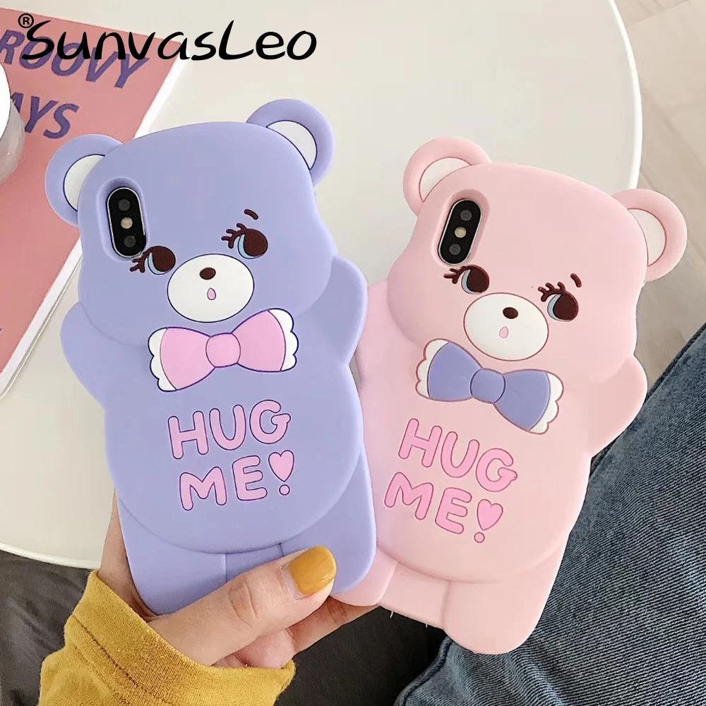 3D Cute Cartoon Bow Bear Soft Silicone Case Phone Back Cover For iPhone 11 12 Pro Max Mini 5 5C SE 6 6s 7 8 Plus X XR XS Max