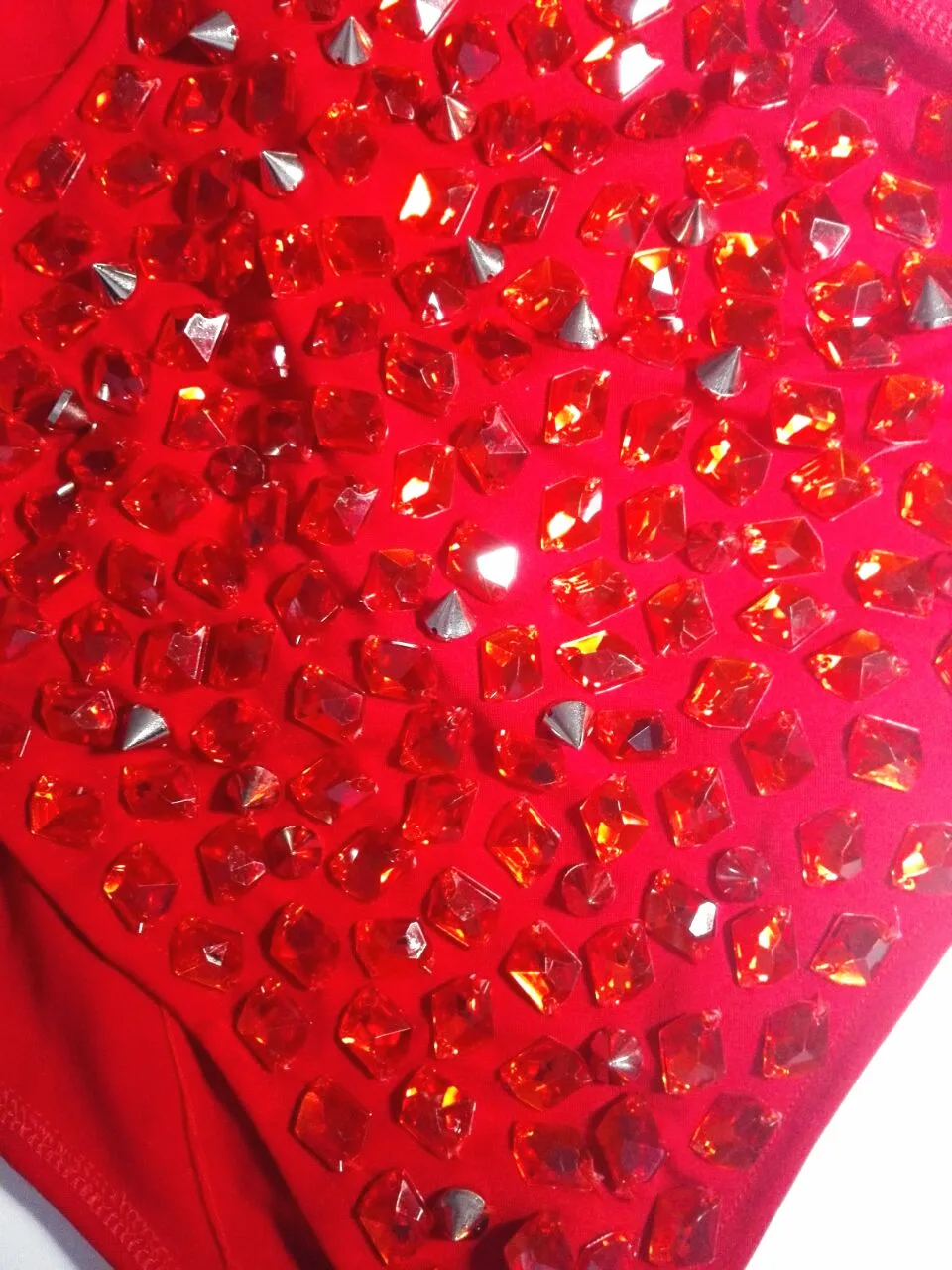 Женские сценические костюмы красная заклепочная дрель платье сексуальное выдолбленное DJ боди для певицы танцовщицы звезда бар шоу вечерние ночной клуб