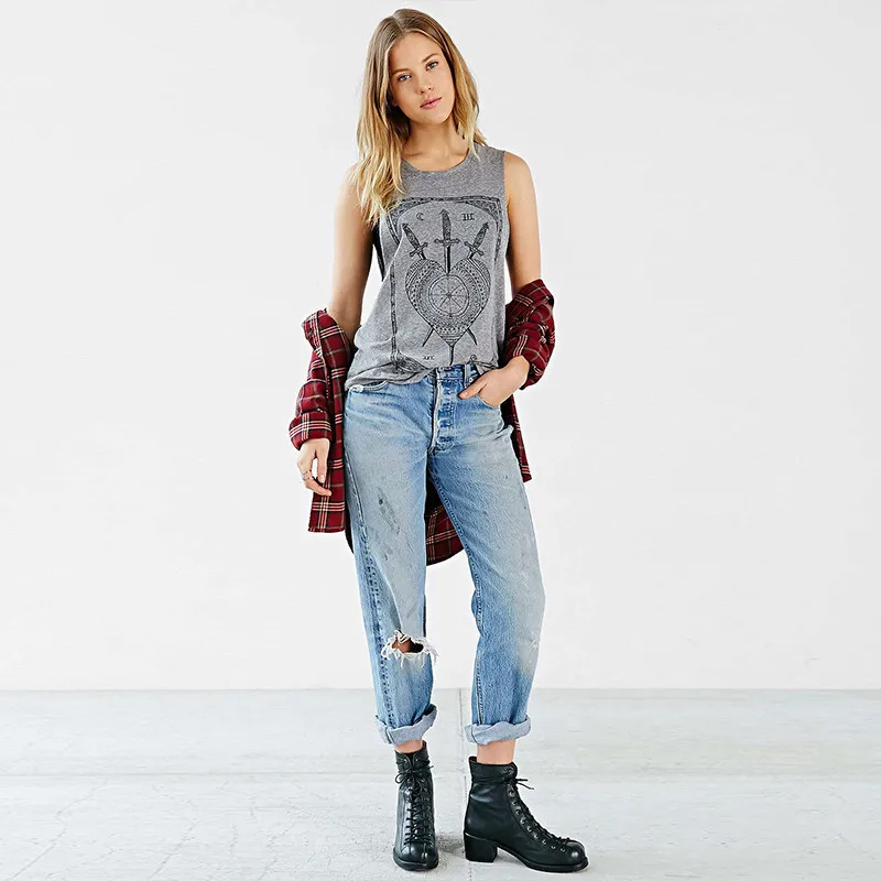 New 2016 Summer Style Women Elegant Three swords Totem Print T Shirt Casual Loose Simple O Neck gray Women Tshirt Top Tees S2133