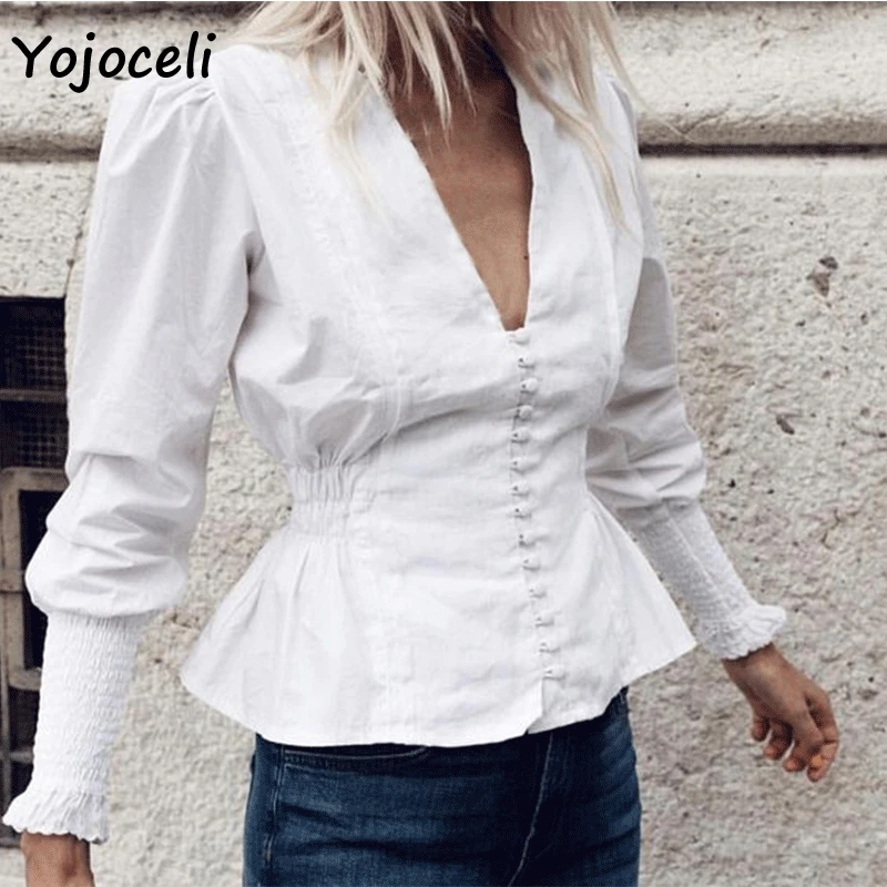 

Yojoceli women button down blouses shirt ruffle sleeve casual party club female blusas tops