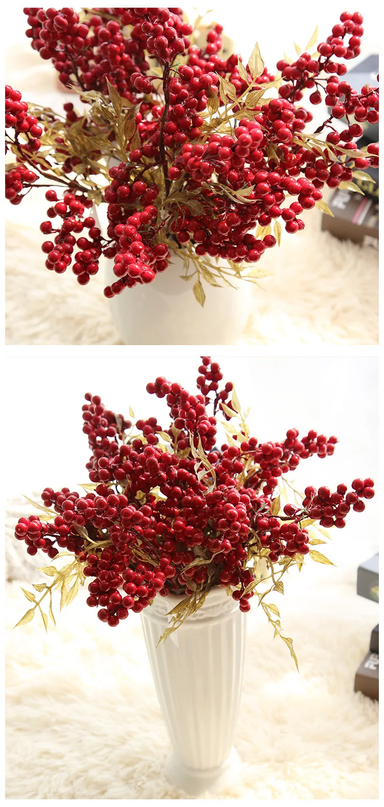 1PC 39CM Christmas Red Berries Simulation Red Fruit Berry Artificial Flower Branch For Christmas Tree Decoration New Year Decor