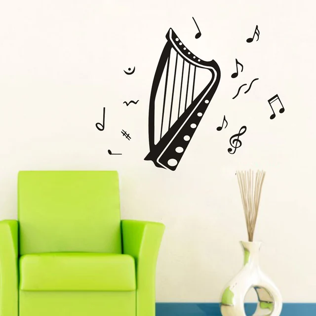Us 6 39 20 Off Aliexpress Com Buy Classical Harp Wall Sticker Music Living Room Tv Background Instruments Music Wall Decal Bedroom School Decor