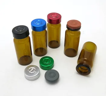 

500 X 10ml Amber glass headspace vials butyl stopper inject port with metal flip caps 1/3oz Essence Containers