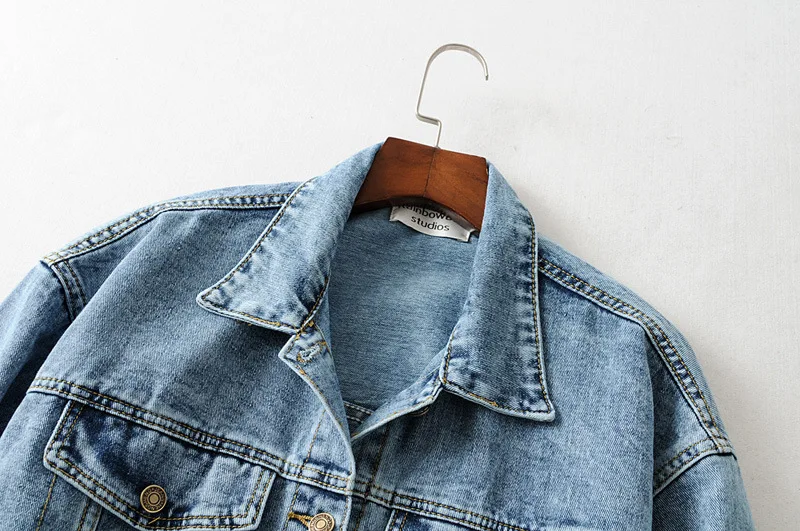 الربيع خمر واحدة الصدر الدنيم سترة عارضة BF عالية QualityJeans سترة المتناثرة معطف الإناث فضفاض الشارع الشهير الأساسية معطف