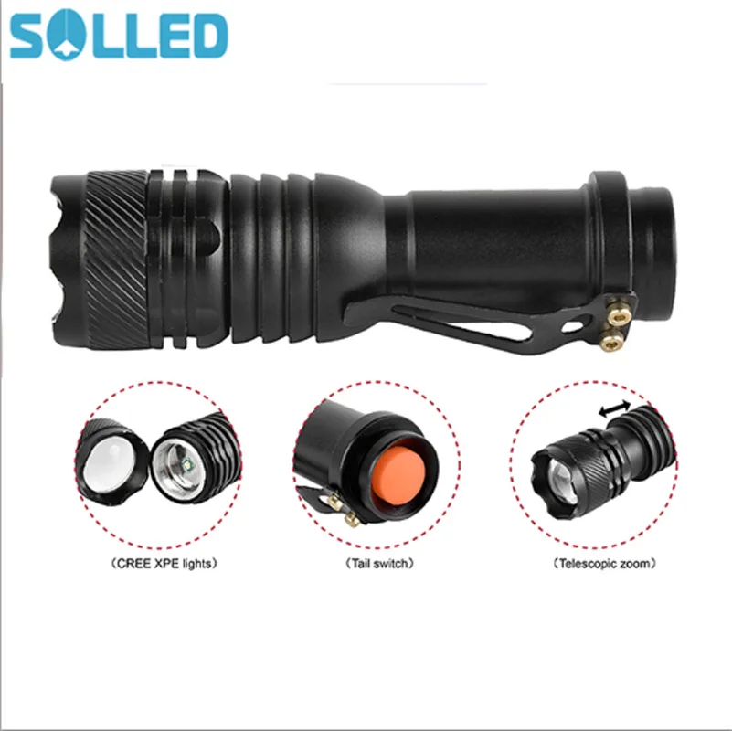 

SOLLED XPE Mini LED Flashlight Torch Waterproof Handheld Zoomable Light Lamp Powered for Camping Hiking Lighting