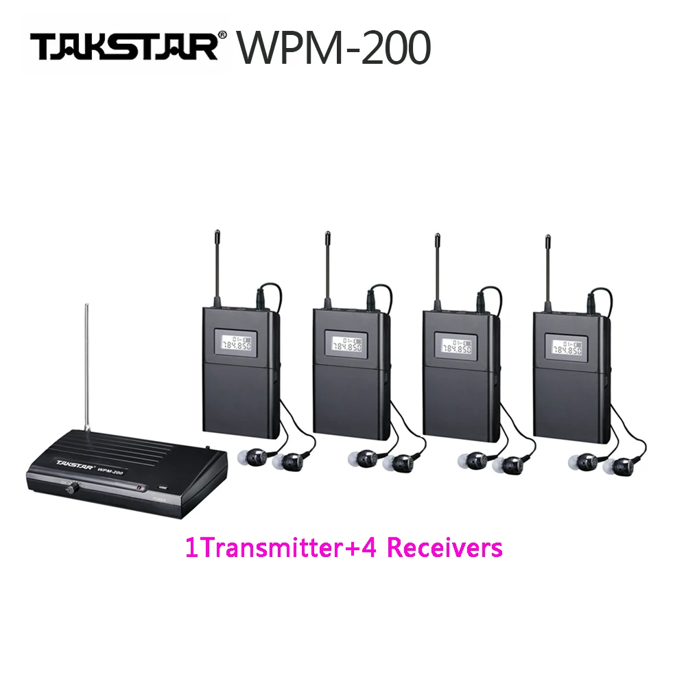 Takstar WPM-200 передатчик и приемник сценические мониторы один набор UHF беспроводной монитор система в ухо стерео Беспроводная гарнитура - Цвет: 1Transmitter 4 Recei