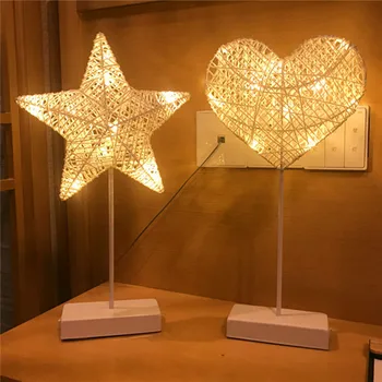 

NDTUSMZ Star Heart Shape Grass Rattan Woven LED Night Light Battery Power Girls Bedroom Decorative Table Lamp Kids Gift Toy