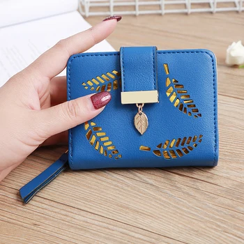 

Fashion Women's Purse Short Zipper Wallet Women Leather 2019 Luxury Brand Small Women Wallets Clutch Bag With Hollow Out Leaves