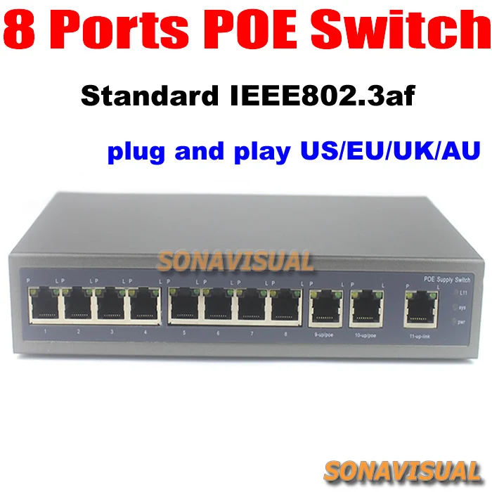  POE switch 8 ports IEEE802.3af/at and 3 ports LAN Fast Ethernet 100Mbps Plug Play auto Detection For IP Camera Security System 