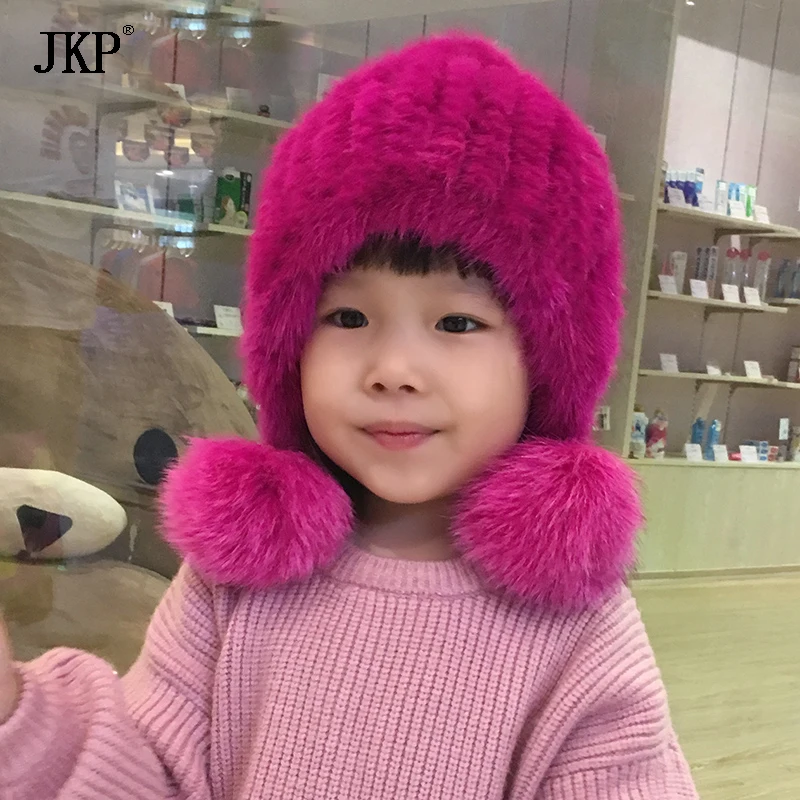 Winter Kids fur hat Natural Knitted Mink Fur hat With Fox fur Pom Pom Ball Cap baby Girl boys Hat Winter Kids fur hat Natural Knitted Mink Fur hat With Fox fur Pom Pom Ball Cap baby Girl boys Hat