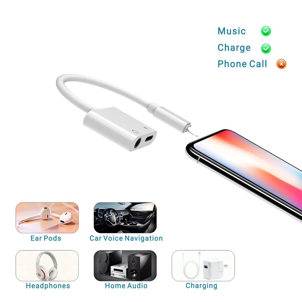 Аудио кабель для зарядного устройства iPhone X/Xs MAX аудио зарядный сплиттер