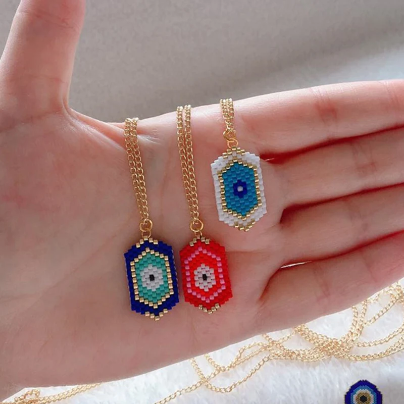 

Evil Eye Necklace MIYUKI Delica Gold Chain Necklaces Seed Beads 3 Colors 2019 Women Insta Fashion Jewelry Handmade Bead Woven