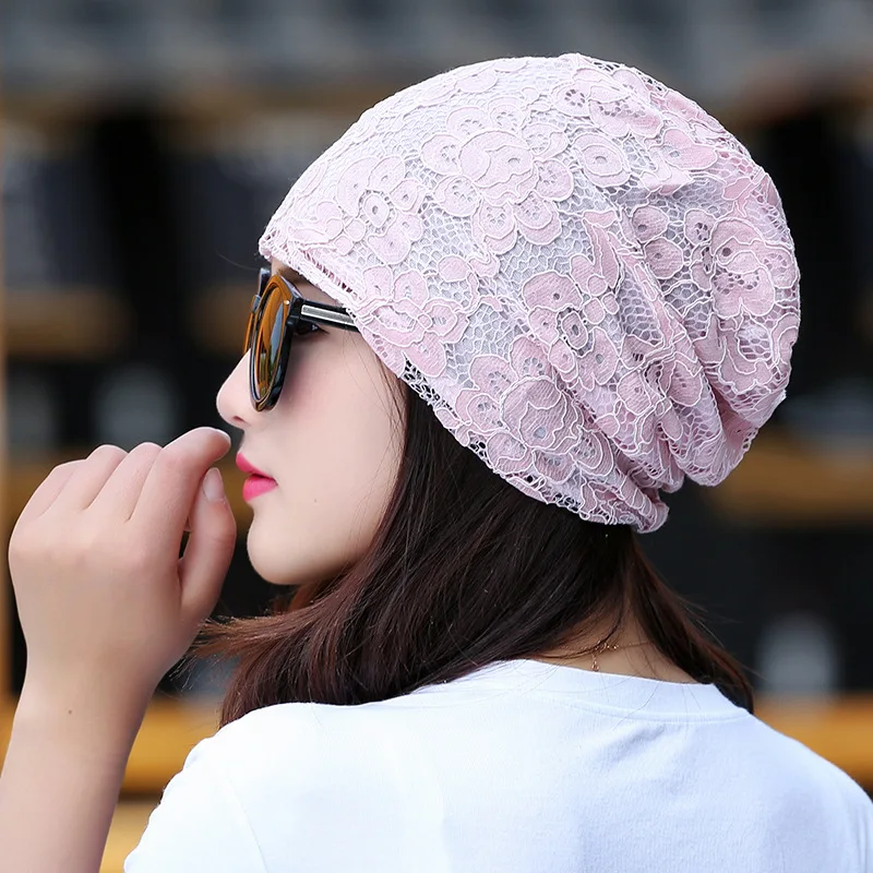 Mingjiebihuo Новая мода темперамент простой и элегантный кружевной рукав шляпа весна и лето тонкий срез трикотажная шапка