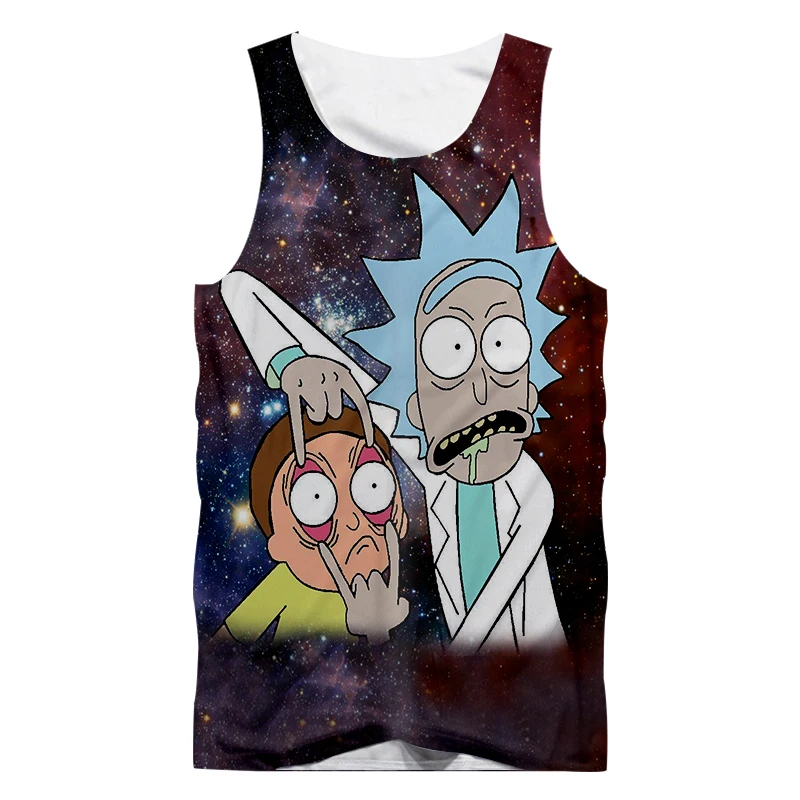 UJWI Galaxy Space Tanktops, летняя мужская майка с забавным принтом аниме Рик и Морти, 3D майка в стиле хип-хоп, майка без рукавов с круглым вырезом