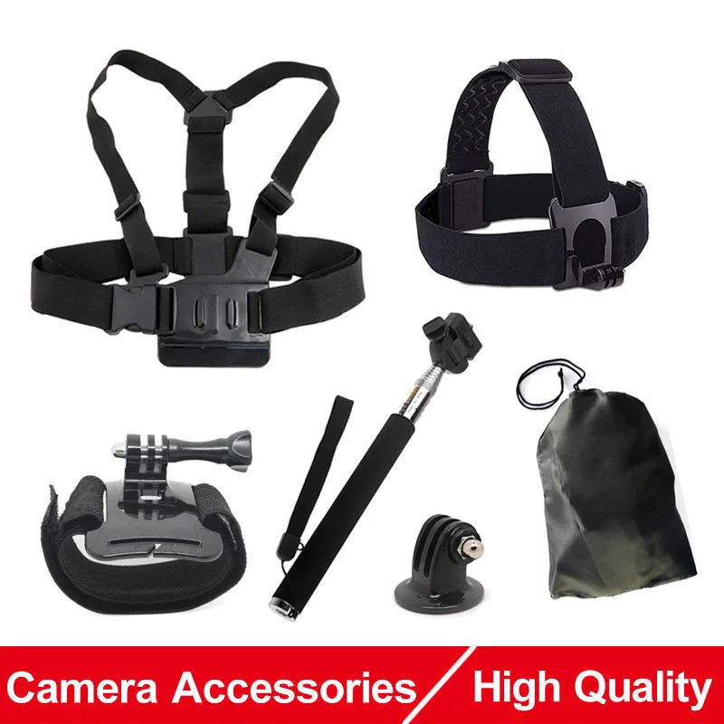 Action Camera Accessories Head Chest Belt Wrist Strap Bag Monopod