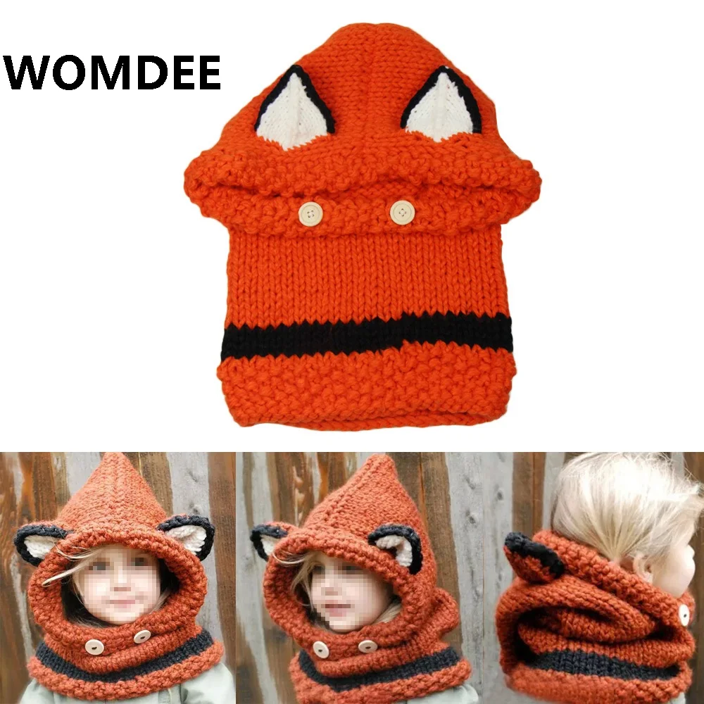 Womdee 2018 новый стиль модная детская одежда для маленьких мальчиков и девочек шапки бомбер дети лиса шаль ручной работы шляпа