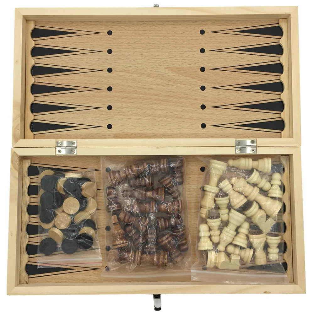 

Chess & Checkers & Backgammon 3 in 1 Without Magnetic Large Chess Set All Wooden Made Chess Tournament Chess Checkers Set Gift