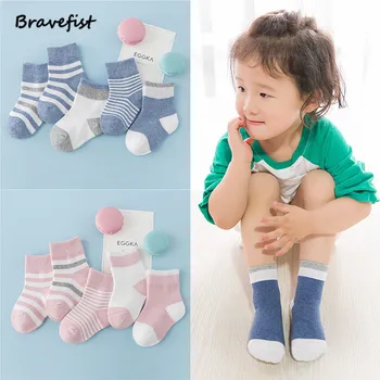 

5Pairs/Lot 100% Cotton Baby Socks Set Spring Autumn Winter Newborn Infant Toddler Floor No Bone For 0-3Y Promoted Striped Socks