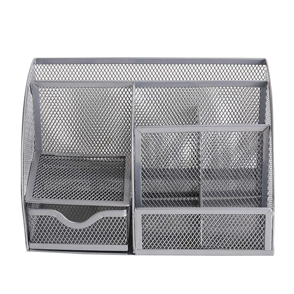 

Metal Pen Holder Barrel Student Multi-Function Desktop Storage Rack Seven Grid File Data Storage Rack