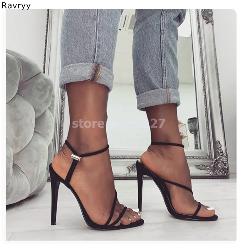 negras de tacón alto con banda estrecha para mujer, zapatos de de fiesta con abierta y correa en el tobillo, 2019|Sandalias de - AliExpress