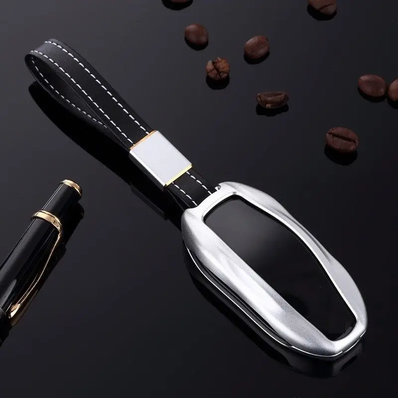

For Tesla Model S Remote Car Key Fob Case Aluminum Leather Keys Cover Holder Pocket Auto Key Shell Accessories