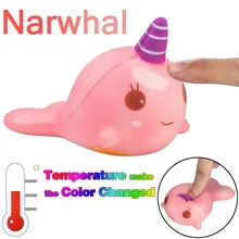 Новая Термочувствительная игрушка для обесцвечивания Skuishy Narwhal медленное увеличение ароматизированное снятие стресса мягкое антистрессовые игрушки