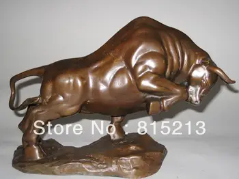 

wang 00079 Medium size Bronze coffee Wall Street Fierce Bull OX Figure Statue 9"Long