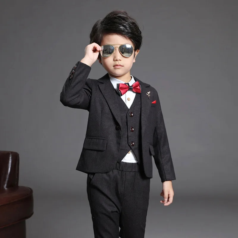 Spring Autumn Children Formal Blazer Suits Sets Flower Boys Prom Party Wedding Dress Sets Kids Blazer Vest Pants 3pcs Outfits