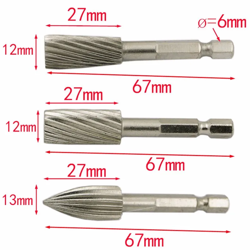 THGS 1/4 дюймов (6,35 мм) Твердосплавный бор роторный файл 5 шт. роторный резец Rasp файлы хвостовик Инструмент Электроинструмент
