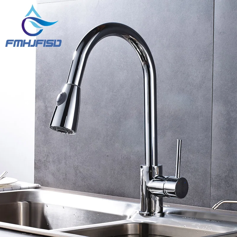 

Chrome Finish Single Handle Kitchen Mixer Faucet with Dual Functions Pull Out Hand Sprayer Nickel Golden