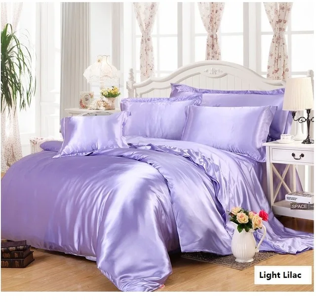 Silver Silk Comforter sets Grey Satin Bedding set sheets duvet cover bed in a bag sheet quilt