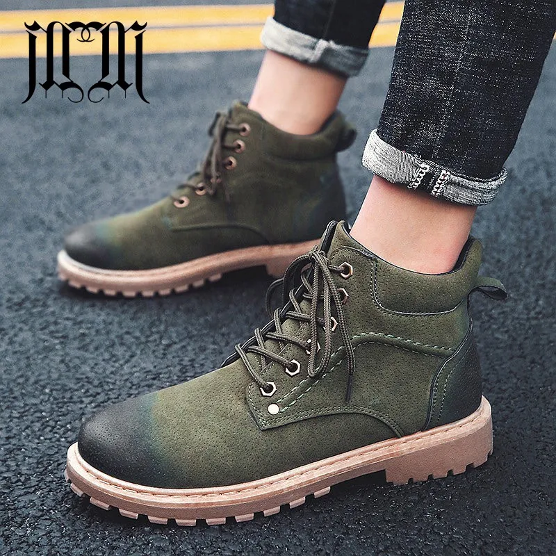

MUMUELI Gray Brown New 2019 Designer Casual Chelsea Snow Men Shoes High Top Quality Fashion Luxury Flat Brand Work Boots L-99-8