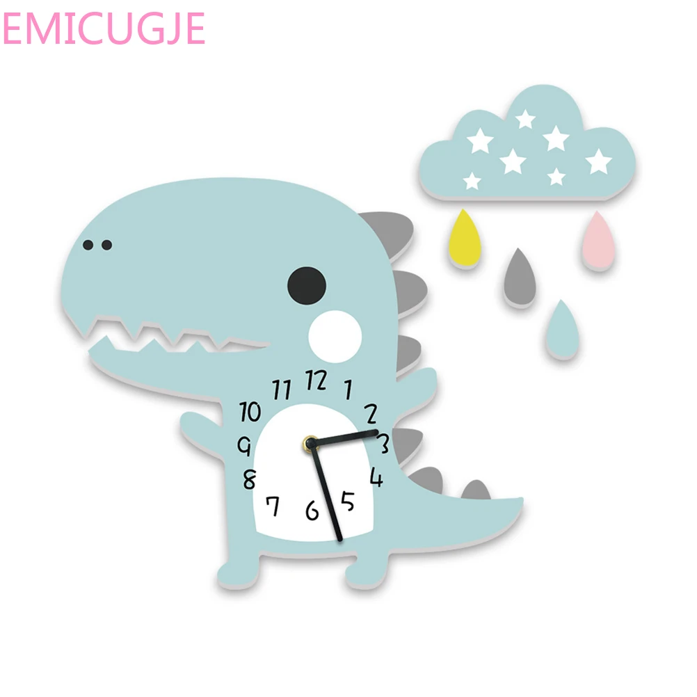 

Cloud Drop Wall Sticker Clock Saat Cartoon Dinosaur Wall Clock Kindergarten Children Room Living Room Stereo Mute Clock