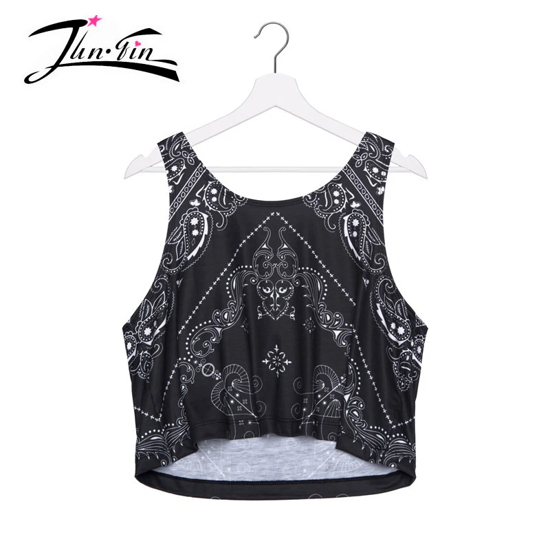 Fashion 2016 Ethnic vintage 3D Print black bandana Tank Tops new Crop Tops le Sleeveless Vest