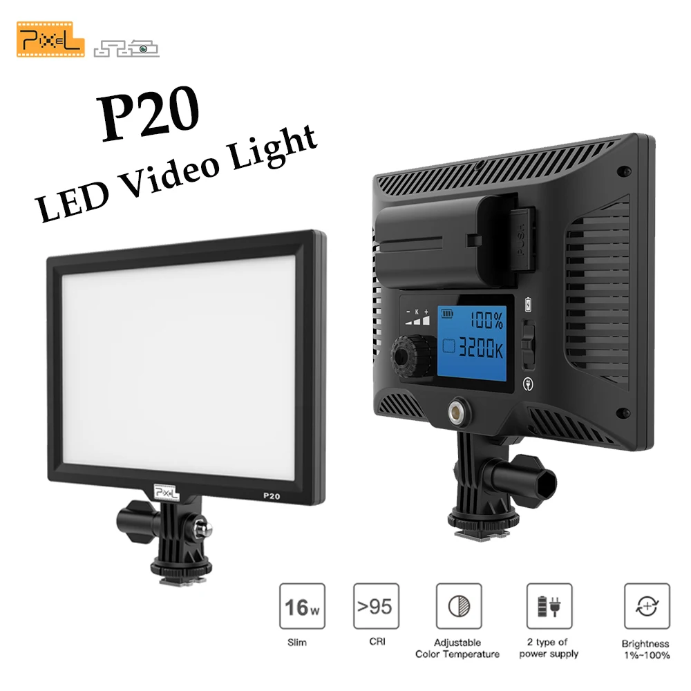 

PixeL P20 Bi-Color & Dimmable Slim LED Video Light LCD Display DSLR Studio LED Lamp Panel for Canon Nikon Camera DV Camcorder