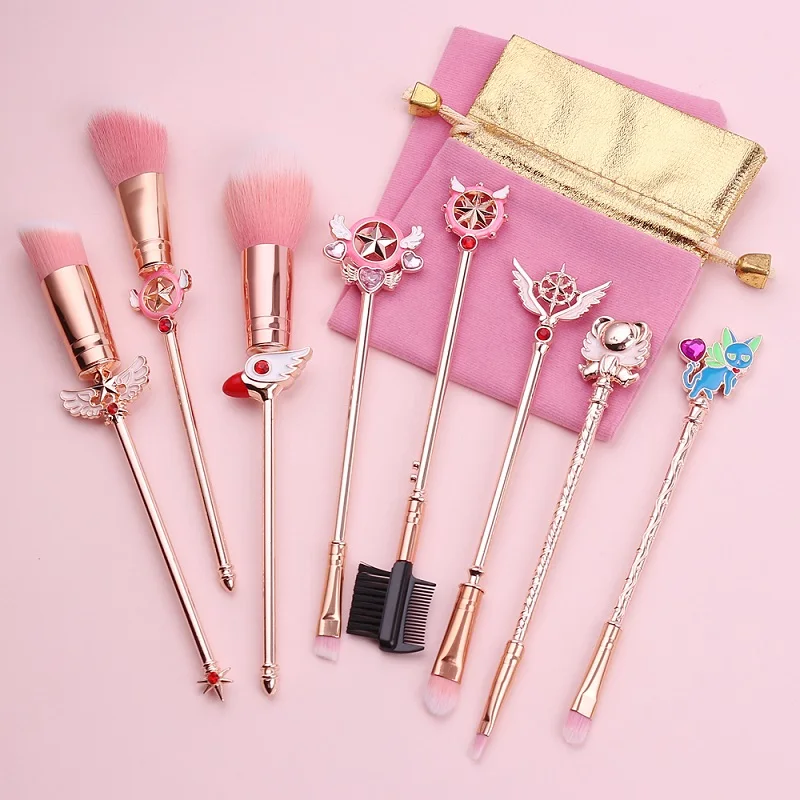 Прекрасный Cardcaptor Sakura набор кистей для макияжа косметическая пудра Базовая кисть для теней наборы косметических инструментов Металлические кисти для макияжа - Handle Color: rose gold