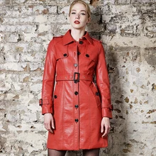 Регулируемый пояс, однобортный, новинка, Осень-зима, кожаный Тренч средней длины, женский тонкий длинный рукав, куртка из искусственной кожи