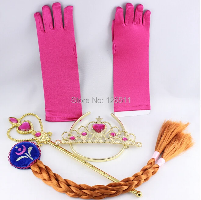

Crown Princess Elsa Anna Cosplay Crown Tiara Hair Accessories Crown + Wig +Magic Wand 4Pcs/set
