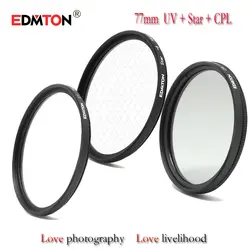 EDMTON 77 мм UV + CPL + Star6-Point Фильтр Kit Объектив Камеры фильтр Набор для Canon Nikon Sony pentax DSLR Камеры Объектив с случае