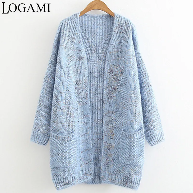 

LOGAMI Long Sleeve Autumn Cardigan Women Knitted Cardigan Casual Sweater Long Womens Knits 2018