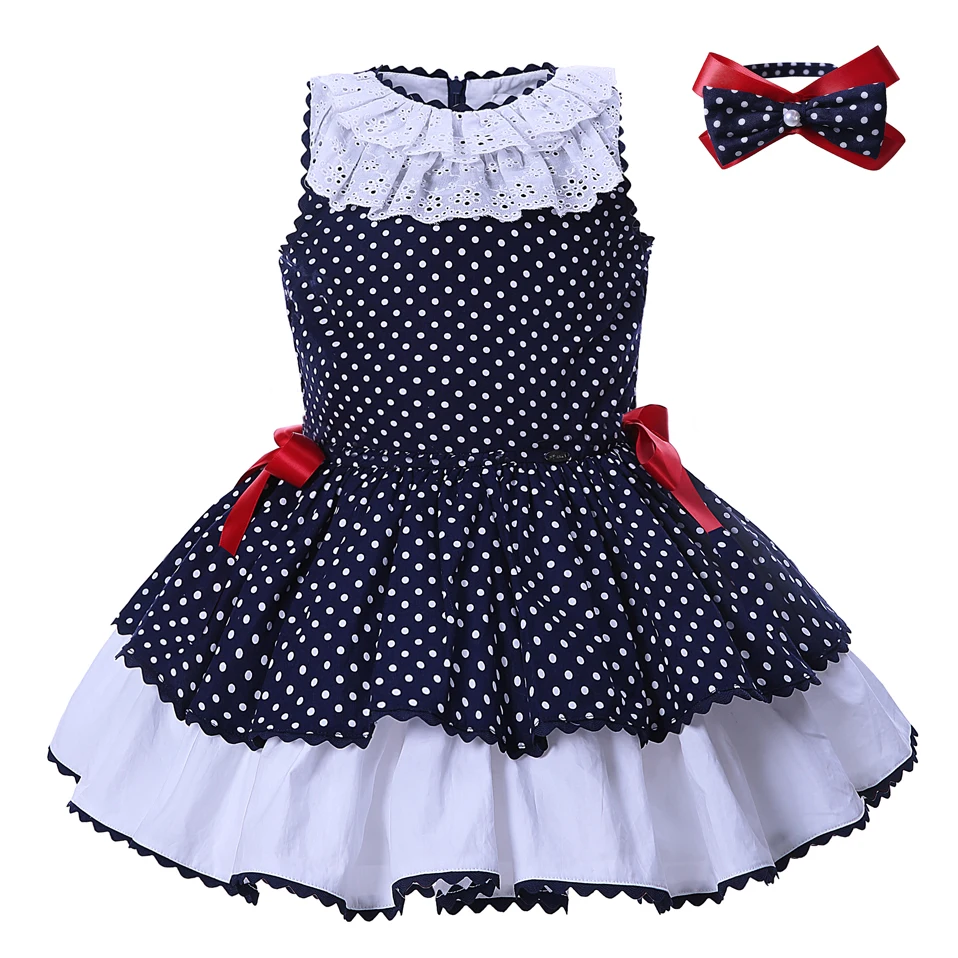 Pettigirl Baby Dresses For girls summer Clothes Navy blue Dots With