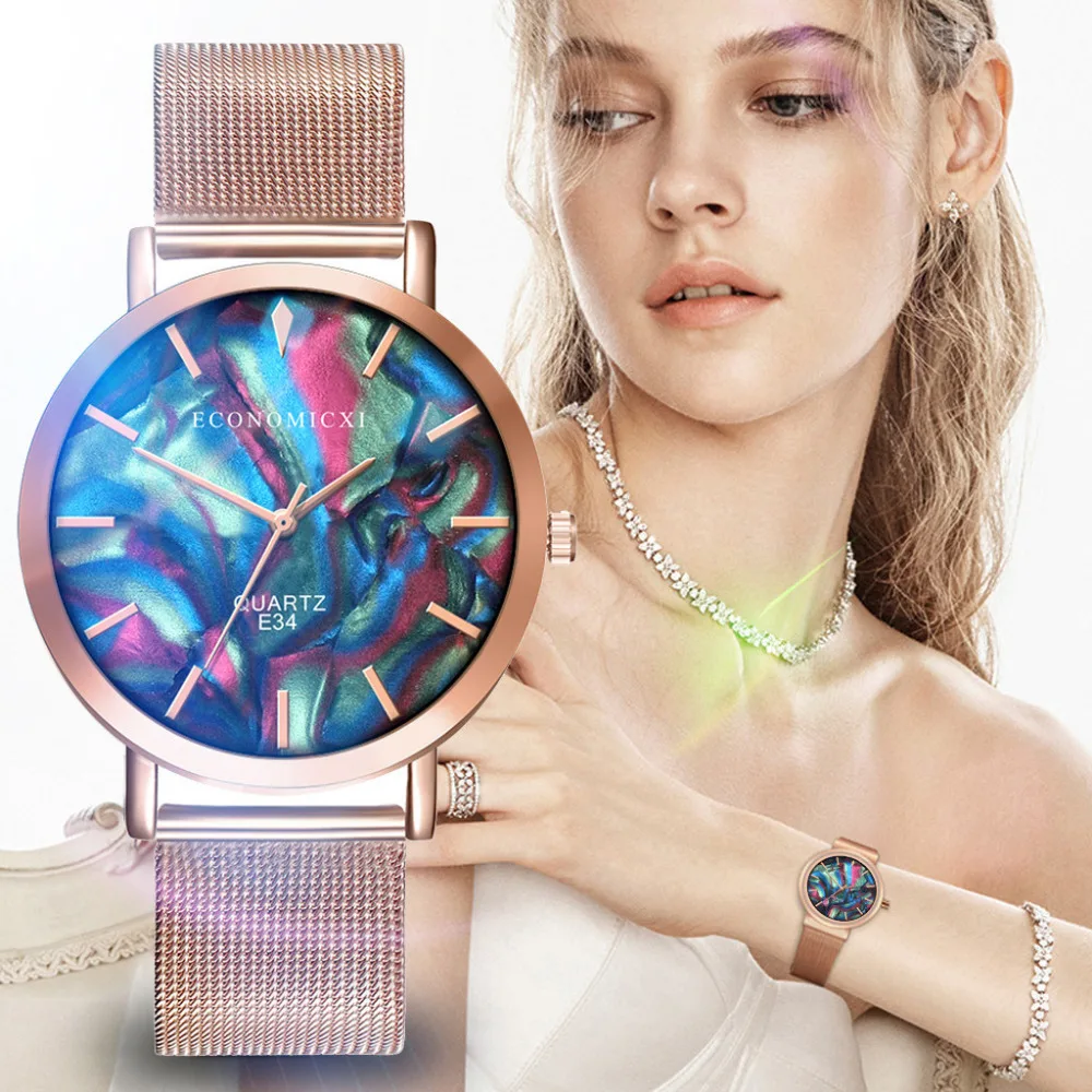 

High End Ladies Watch Luxury Brand Women Quartz Wristwatches Fashion Stainless Steel Mesh Belt Watch Clock Relogio Feminino#B