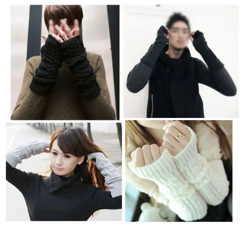 Новые модные зимние мужские и женские перчатки теплые митенки вязаные без пальцев длинные перчатки унисекс варежки
