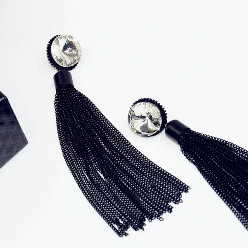 Bovvsky преувеличенные черные длинные серьги с кисточками модные красные черные висячие серьги с кристаллами женские ювелирные изделия ручной работы - Окраска металла: white