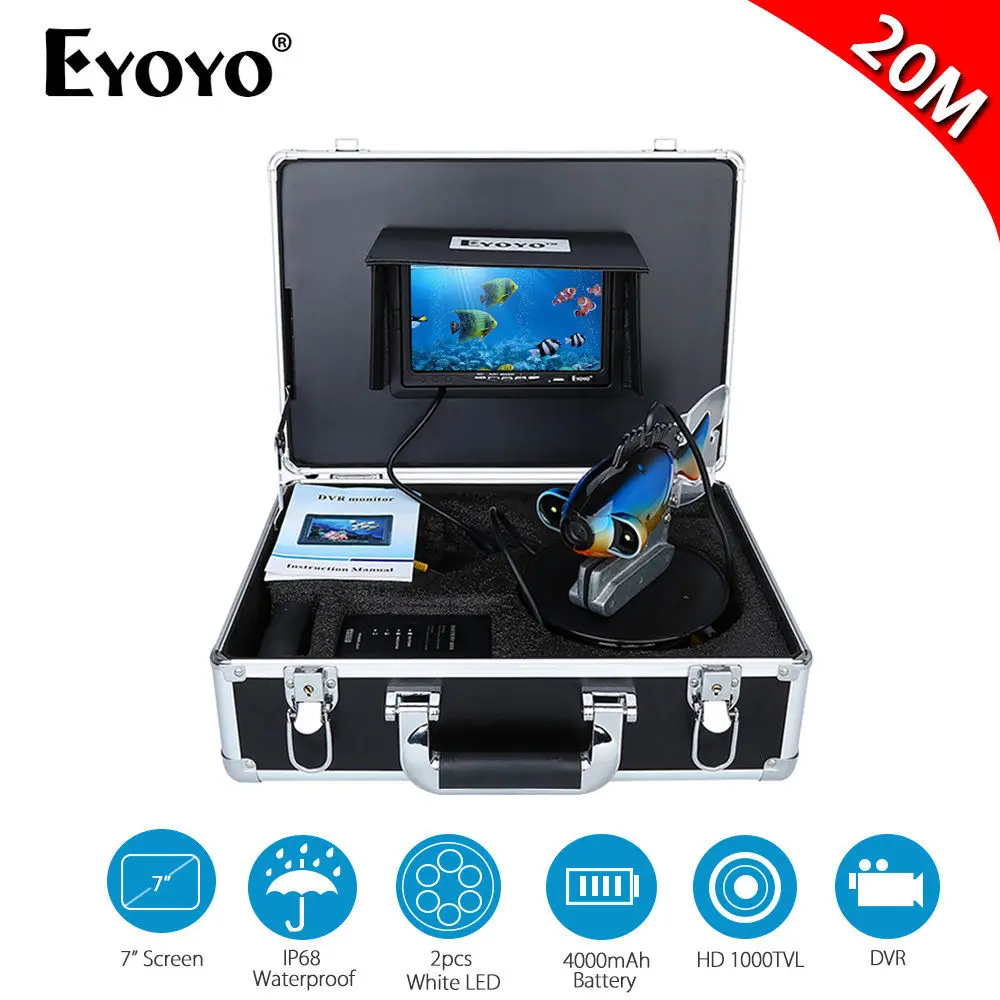 

Eyoyo 7" LCD Fish Finder 20M Depth Sounder Underwater Camera For Fishing 4GB DVR Recording Waterproof Fish Shape Fish Camera