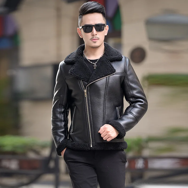 2017 New Fashion Winter Brand Leather Jacket Composite Leather Fur Collar Design Leather Jacket
