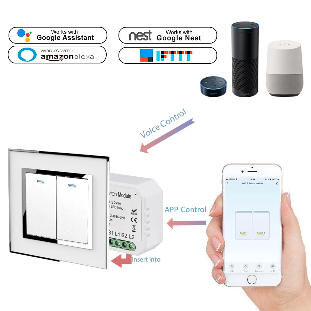 Светильник Wifi 2 сторонний контроллер банды 10A 2300 Вт умный модуль управления